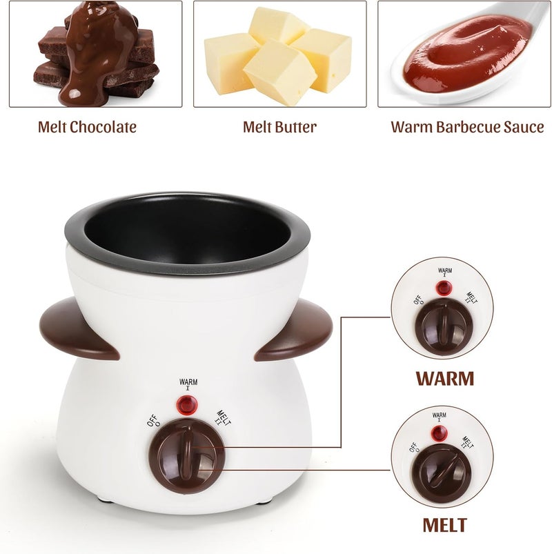 VAlinks Mini Chocolate Fondue Pot Electric Chocolate Melting Pot with 6pcs Artistic Forks Perfect for Children's Party Christmas Gifts (White) - Image 5